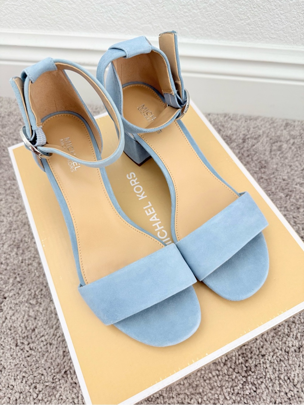 MICHAEL Michael Kors Light Blue Suede Block Heel Sandals
